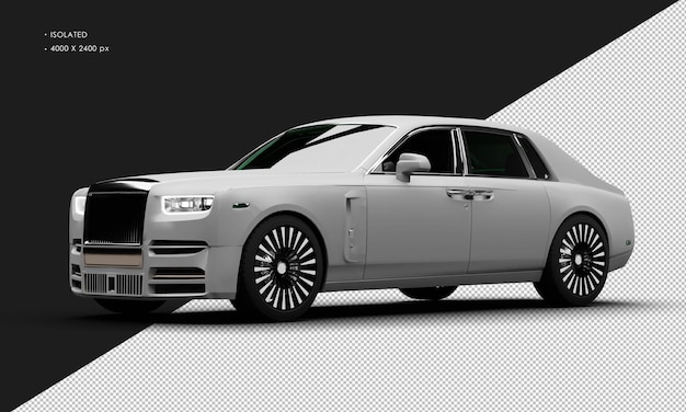 Isolated Realistic Matte Silver Grey Modern Luxury Elegant City Sedan Car From Left Front View