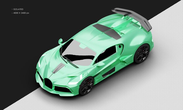 Isolated Realistic Matte Titanium Green Deluxe Racing Sport Super Car From Top Left Front View