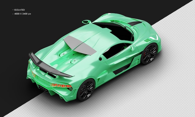 Isolated Realistic Matte Titanium Green Deluxe Racing Sport Super Car From Top Right Rear View