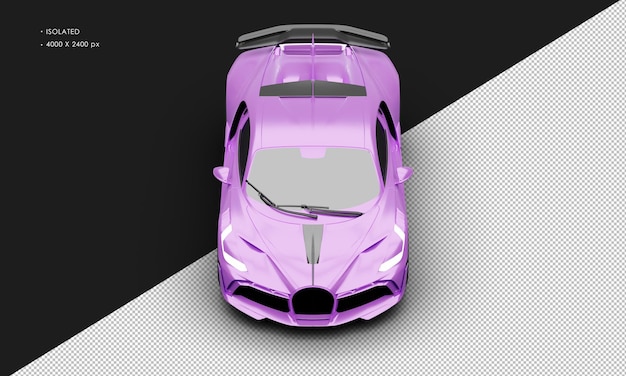 Isolated Realistic Matte Titanium Purple Deluxe Racing Sport Super Car From Top Front View