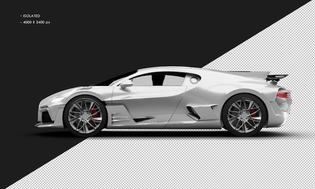 Isolated Realistic Matte Titanium White Deluxe Racing Sport Super Car From Left Side View