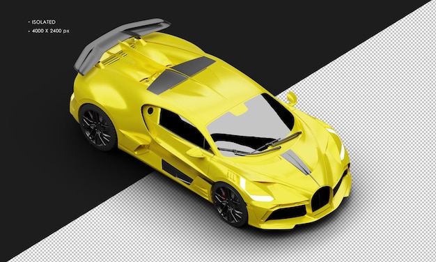 Isolated Realistic Matte Titanium Yellow Deluxe Racing Sport Super Car From Top Right Front View