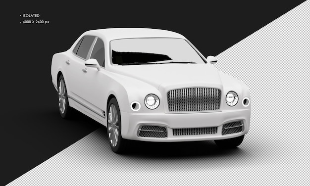 Isolated Realistic Matte White Full Size Grand Luxury Sedan Car From Right Front Angle View