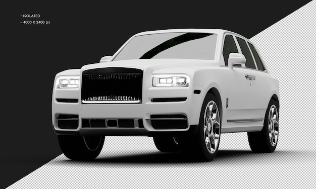 PSD isolated realistic matte white full size luxury elegant city suv car from left front angle view