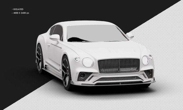 Isolated Realistic Matte White Luxury Grand Tourer Sedan Car From Right Front Angle View