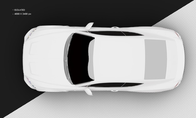 Isolated Realistic Matte White Luxury Grand Tourer Sedan Car From Top View