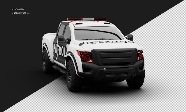 Isolated Realistic Matte White Patrol Pickup Truck Car From Right Front Angle View