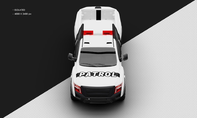 Isolated Realistic Matte White Patrol Pickup Truck Car From Top Front View