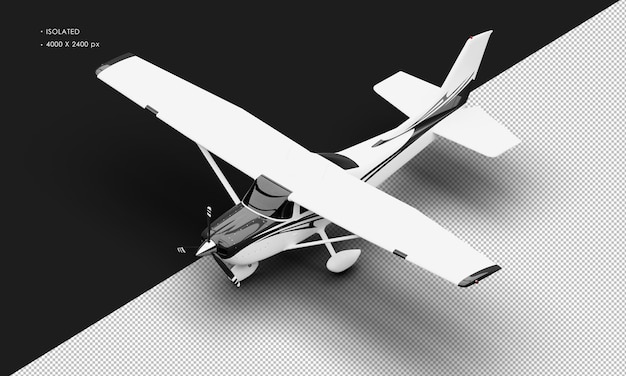 Isolated Realistic Matte white Single Engine Propeller Light Airplane from Top Left Front View