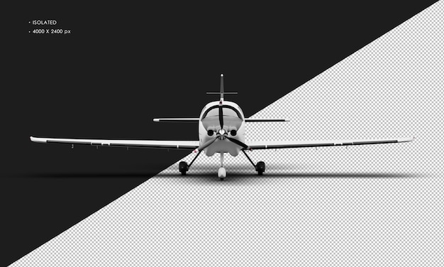 Isolated Realistic Matte white Single Engine Propeller Low Wing Light Airplane from Front View