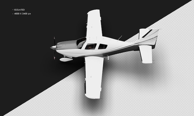 Isolated Realistic Matte white Single Engine Propeller Low Wing Light Airplane from Top Left View