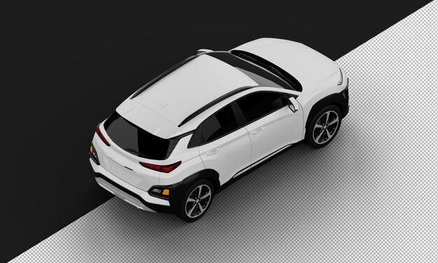 Isolated Realistic Matte white Sport City SUV Car from Top Right Rear View