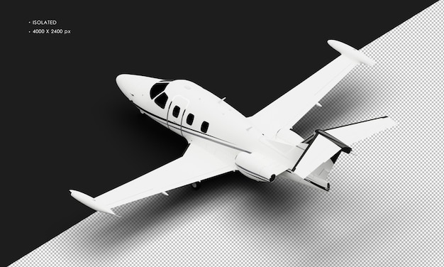 Isolated Realistic Matte white Twin Engine Light Jet Airplane from Top Left Rear View