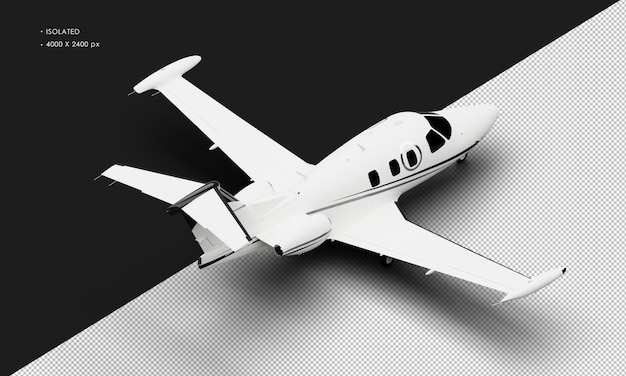 Isolated Realistic Matte white Twin Engine Light Jet Airplane from Top Right Rear View