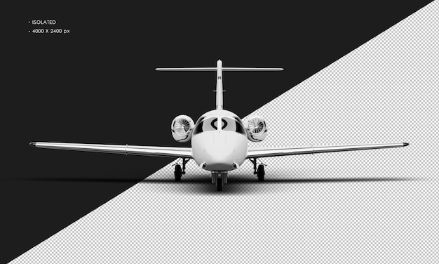 Isolated Realistic Matte white Twin Engine Medium Light Jet Airplane from Front View