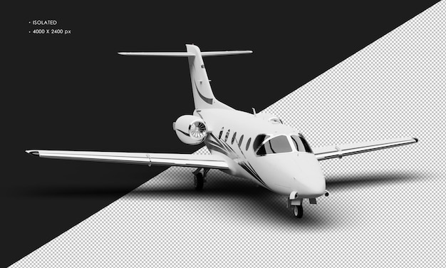 Isolated Realistic Matte white Twin Engine Medium Light Jet Airplane from Right Front Angle View