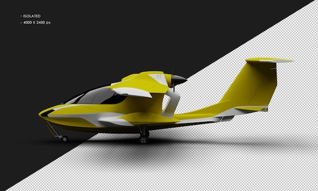 Isolated Realistic Matte Yellow Amphibious Light Sport Aircraft Plane From Left Side View