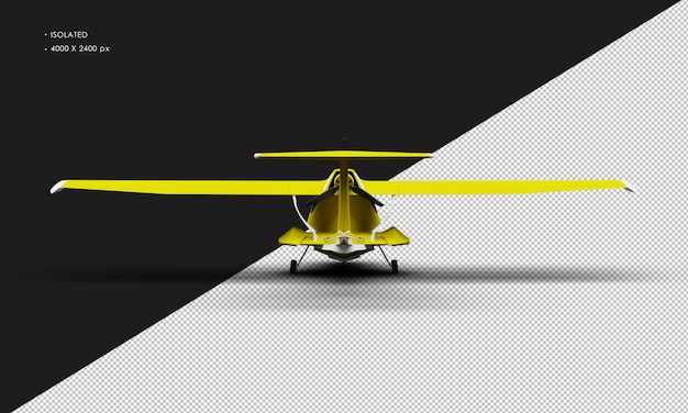 Isolated Realistic Matte Yellow Amphibious Light Sport Aircraft Plane From Rear View