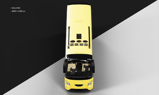 Isolated Realistic Matte Yellow City Bus Car from Top Front View