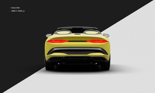 Isolated Realistic Matte Yellow Exclusive Grand Tourer Sedan Car From Rear View