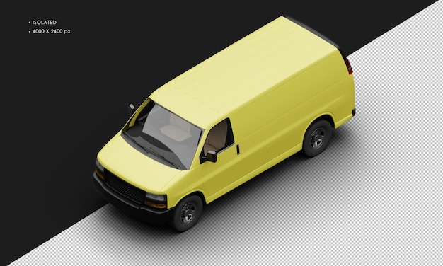 Isolated Realistic Matte Yellow Full Size Cargo Blind Van Car From Top Left Front View