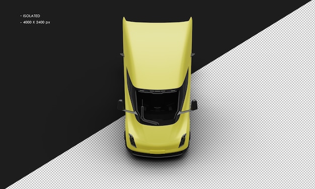 Isolated Realistic Matte Yellow Fully Electric Semi Truck Car From Top Front View