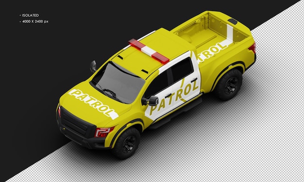 Isolated Realistic Matte Yellow Patrol Pickup Truck Car From Top Left Front View