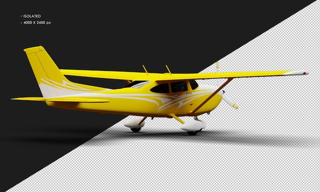 Isolated Realistic Matte yellow Single Engine Propeller Light Airplane from Right Rear View