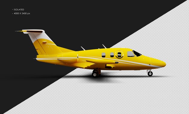 Isolated Realistic Matte yellow Twin Engine Light Jet Airplane from Right Side View