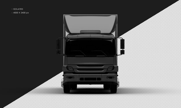 Isolated Realistic Metal black Transport Box Truck Car from Front View