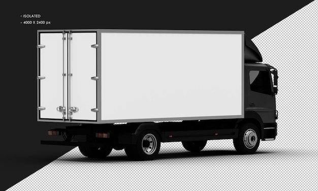 Isolated Realistic Metal black Transport Box Truck Car from Right Rear View