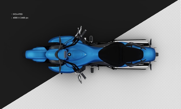 PSD isolated realistic metal blue grand motorcycle from top view