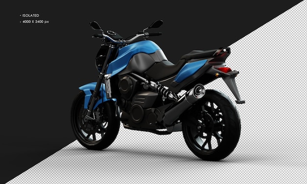 Isolated Realistic Metal Blue Sportbike Motorcycle from Left Rear View