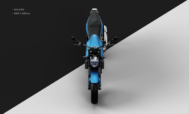 Isolated Realistic Metal Blue Sportbike Motorcycle from Top Front View