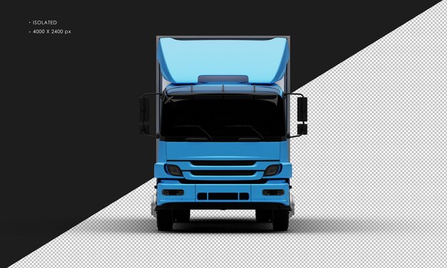 PSD isolated realistic metal blue transport box truck car from front view