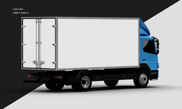 Isolated Realistic Metal Blue Transport Box Truck Car from Right Rear View