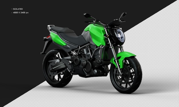 Isolated Realistic Metal Green Sportbike Motorcycle from Right Front View