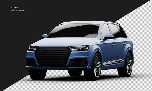 Isolated Realistic Metal Matte blue Sport Elegant SUV Car from Left Front Angle View