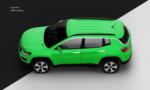 Isolated Realistic Metal Matte green Car SUV from Top Left View