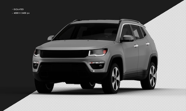 Isolated Realistic Metal Matte grey Car SUV from Left Front Angle View