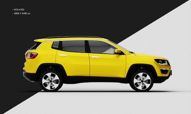 Isolated Realistic Metal Matte Yellow Car SUV from Right Side View