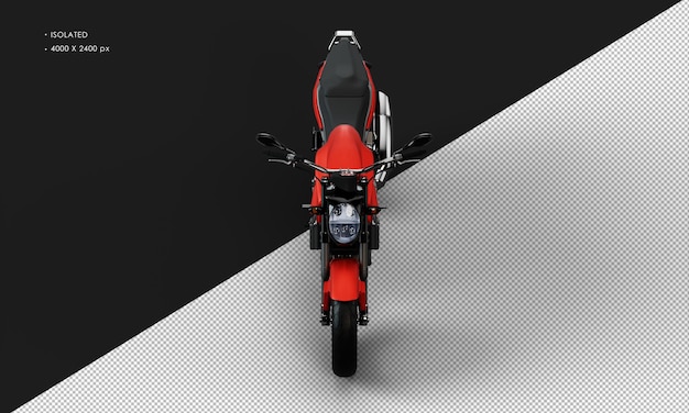 Isolated Realistic Metal Red Sportbike Motorcycle from Top Front View