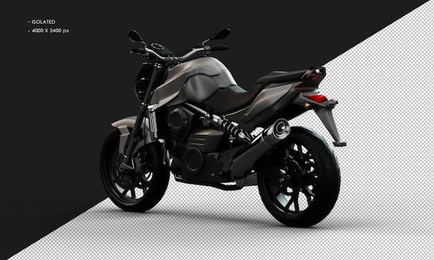 Isolated Realistic Metal Titanium Grey Sportbike Motorcycle from Left Rear View