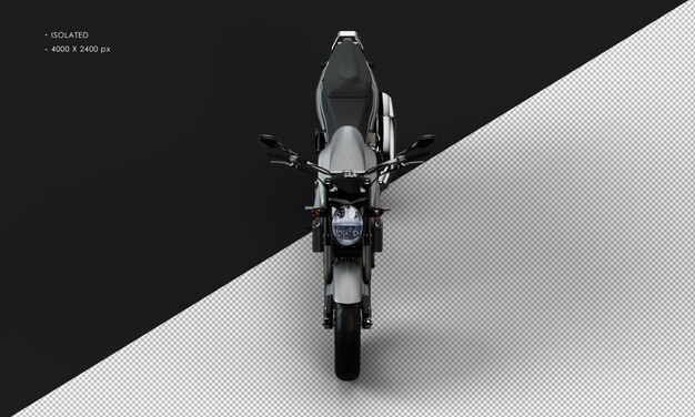 Isolated Realistic Metal Titanium Grey Sportbike Motorcycle from Top Front View