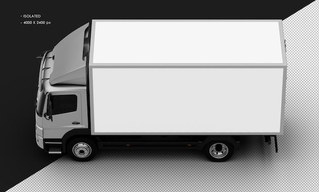 Isolated Realistic Metal titanium grey Transport Box Truck Car from Top Left View