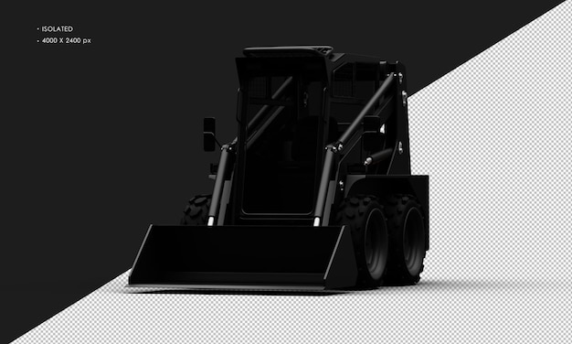 Isolated Realistic Metal Titanium Shiny Black Skid Steer Loader From Left Front Angle View