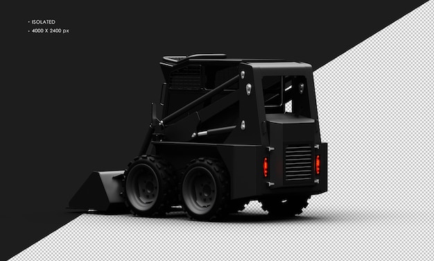 Isolated Realistic Metal Titanium Shiny Black Skid Steer Loader From Left Rear View