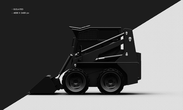 Isolated Realistic Metal Titanium Shiny Black Skid Steer Loader From Left Side View