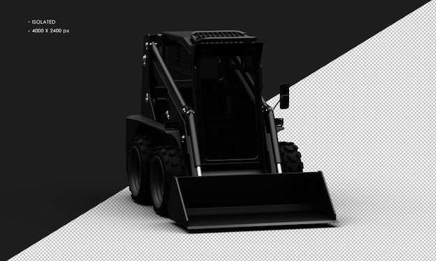 Isolated Realistic Metal Titanium Shiny Black Skid Steer Loader From Right Front Angle View