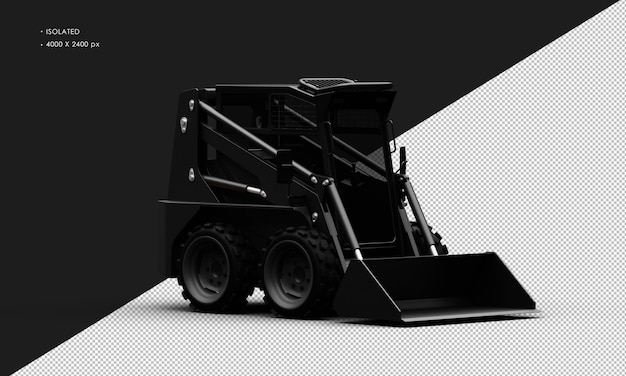 Isolated Realistic Metal Titanium Shiny Black Skid Steer Loader From Right Front View